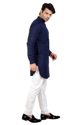 men's Blue short pathani kurta pant set 4
