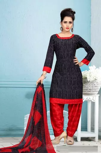 black printed crepe unstitched salwar with dupatta