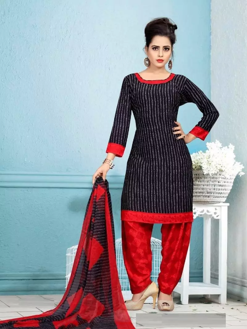 black printed crepe unstitched salwar with dupatta