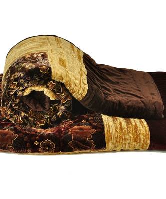 Jaipuri Floral Brown Double Bed Velvet Quilt 1