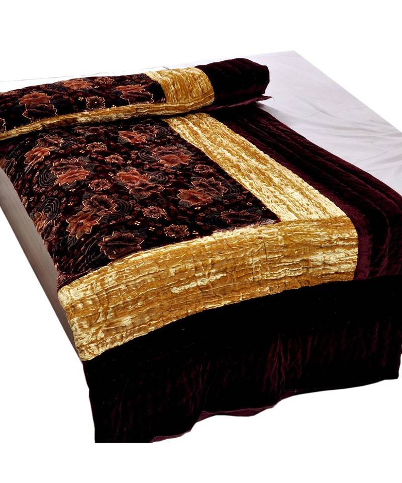 Jaipuri Maroon Jaipuri Double Bed Velvet Quilt