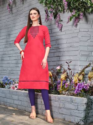 pink embroidered cotton kurti 2