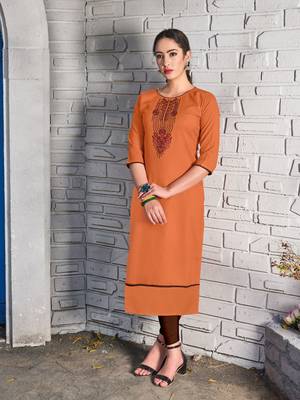 orange embroidered cotton kurti 2