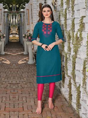 green embroidered cotton kurti 1