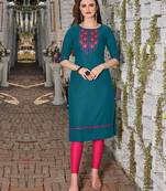 green embroidered cotton kurti