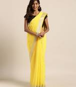 Yellow plain linen saree with blouse