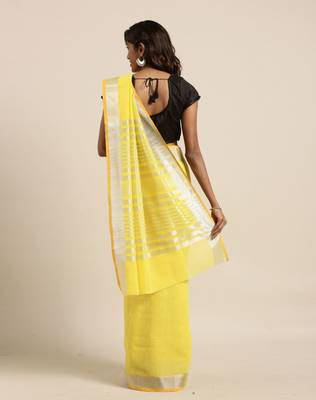 Yellow plain linen saree with blouse 2