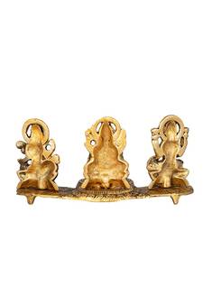 Laxmi Ganesh Saraswati Idol Decorative Platter with Diya Antique Showpiece Set