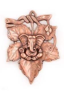 Metal Wall Hanging of Lord Ganesha on Creative Leaf