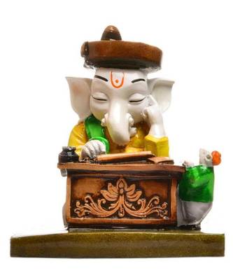 munshi Ganesha Reading Book - Yellow & Brownv Polyresine Showpiece 1