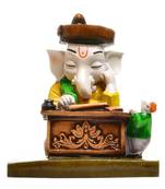 munshi Ganesha Reading Book - Yellow & Brownv Polyresine Showpiece