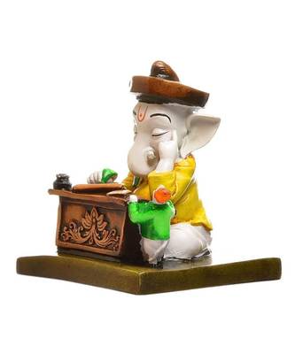munshi Ganesha Reading Book - Yellow & Brownv Polyresine Showpiece 2