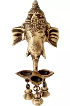 Ganesh Deepak with Bell Brass Wall Hanging