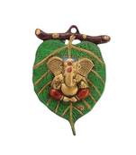 Lord Ganesha on Leaf White Metal Wall