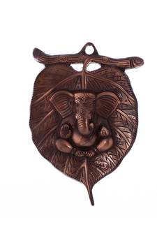 Metal Wall Hanging of Lord Ganesha on Leaf