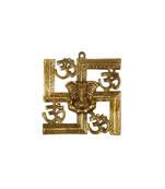 Gold Finish Wall Hanging of Lord Ganesha On Swastik with Om