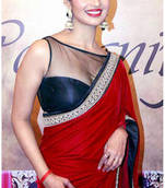Divyanka Tripathi Red and Black Heavy saree with blouse