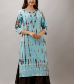 Sky Blue Colored Golden Zari Work Kurta With Black Sharara