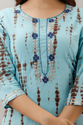 Sky Blue Colored Golden Zari Work Kurta With Black Sharara 2