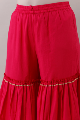 Orange Colored Golden Zari Work Kurta With Pink Sharara 3