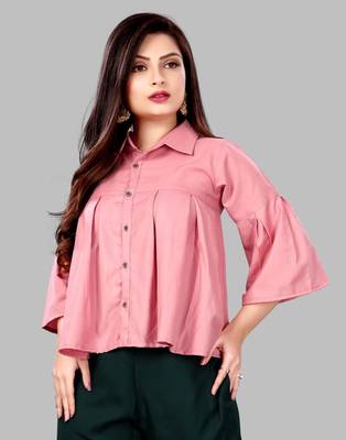 Pink plain viscose rayon tops 1