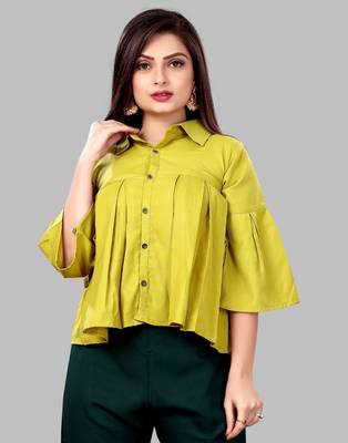 Parrot-green plain viscose rayon tops 1