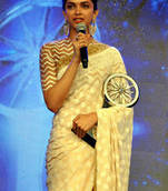 Deepika Padukone Cream Fancy Designer saree with blouse