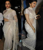 Deepika Padukone White Heavy Stylish designer saree with blouse