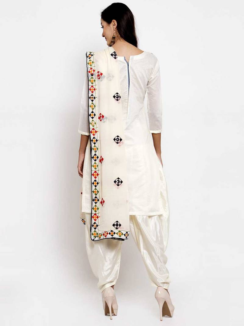 White phulkari chanderi silk salwar