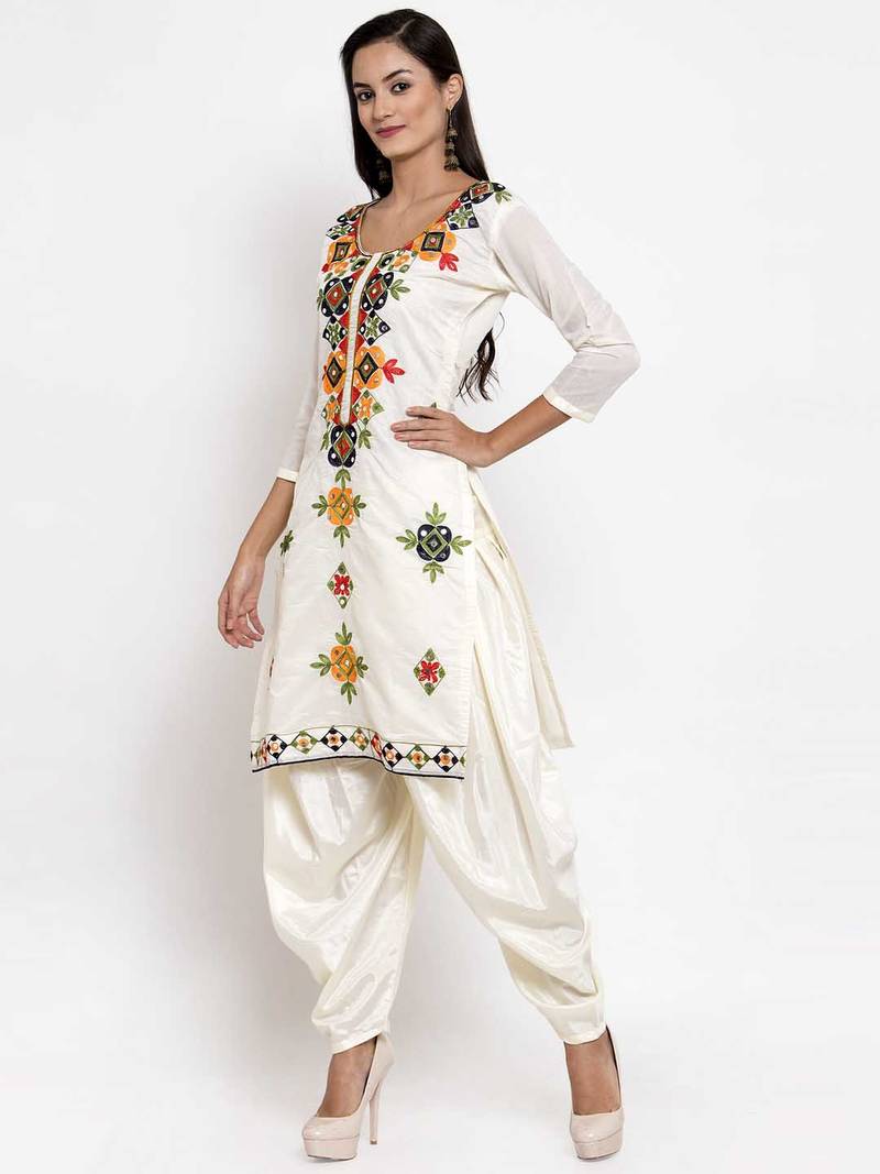 White phulkari chanderi silk salwar