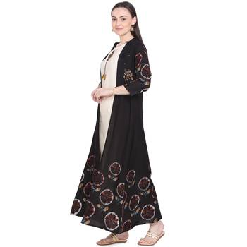 NAVRAJ FASHION Cotton Cream A-Line Kurta with Ethnic Jacket 2