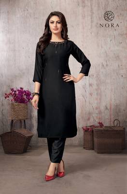 Black Festive Wear Fancy Fabric Thread Embroidered Kurti With Bottom 1