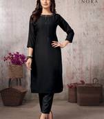 Black Festive Wear Fancy Fabric Thread Embroidered Kurti With Bottom