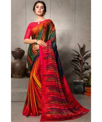 multicolor printed Crepe saree with blouse 1