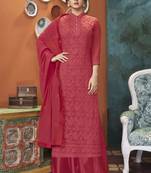 Red embroidered faux georgette salwar