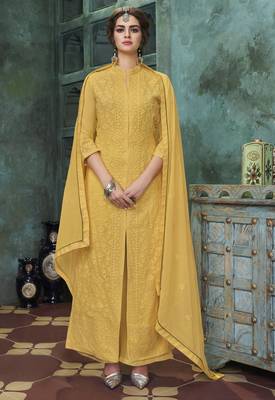 Mustard embroidered faux georgette salwar 1