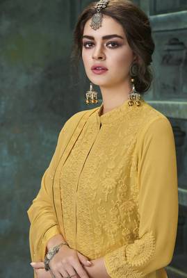 Mustard embroidered faux georgette salwar 2