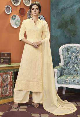 Cream embroidered faux georgette salwar 1