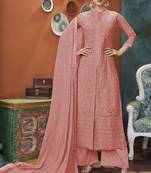 Peach embroidered faux georgette salwar