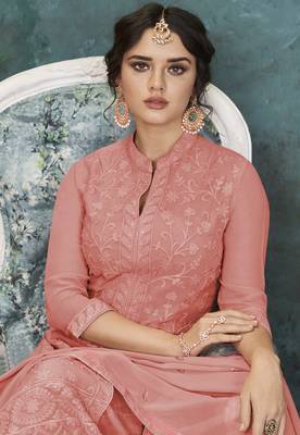Peach embroidered faux georgette salwar 2
