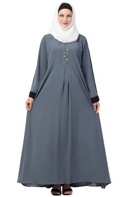 MRC Women A-line Casual abaya with piping work grey 1