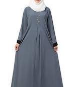 MRC Women A-line Casual abaya with piping work grey