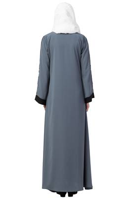 MRC Women A-line Casual abaya with piping work grey 2