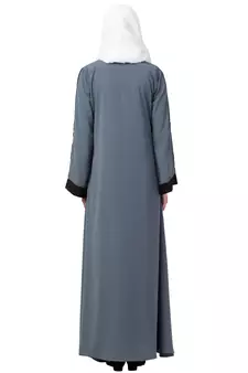 MRC Women A-line Casual abaya with piping work grey
