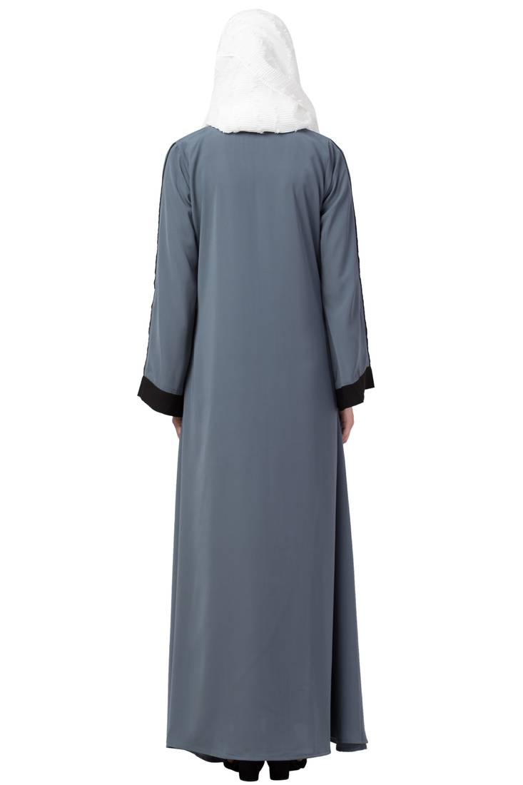 MRC Women A-line Casual abaya with piping work grey