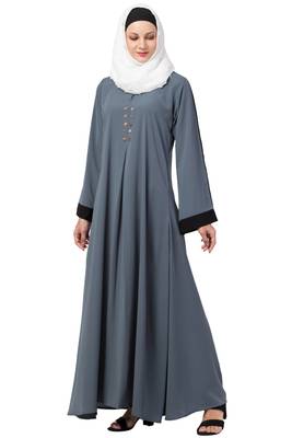 MRC Women A-line Casual abaya with piping work grey 4