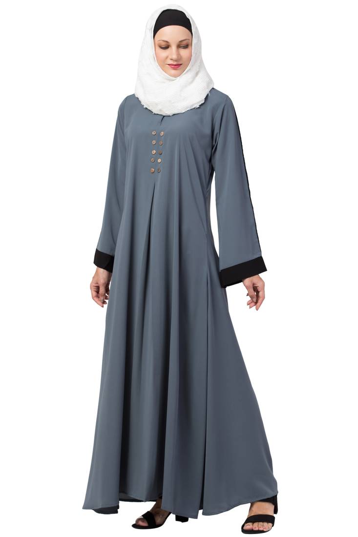 MRC Women A-line Casual abaya with piping work grey