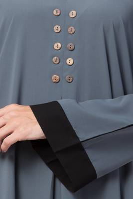 MRC Women A-line Casual abaya with piping work grey 5