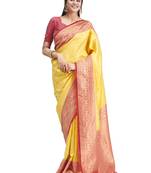 Yellow woven silk blend saree with blouse