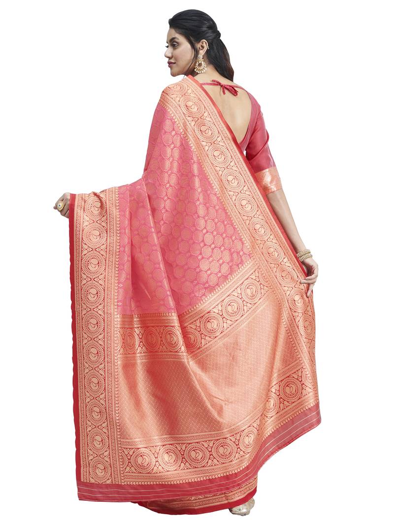 Peach Woven Design Silk Blend Saree main image 0